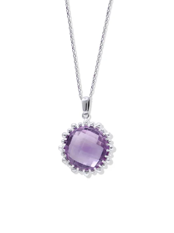 Dew Drop Amethyst Silver Necklace | Amethyst | 925 Rhodium Plated Sterling Silver Ruffled Lace Dress