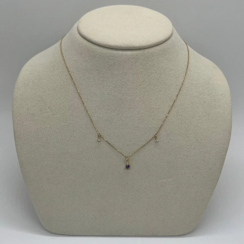 Birthstone Double Diamond Necklace | 10K Yellow Gold Lace Dress Day