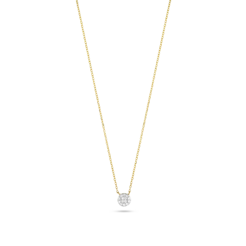 Tiny Round Diamond Disc Necklace | 14K White Gold Modern Lace Dress