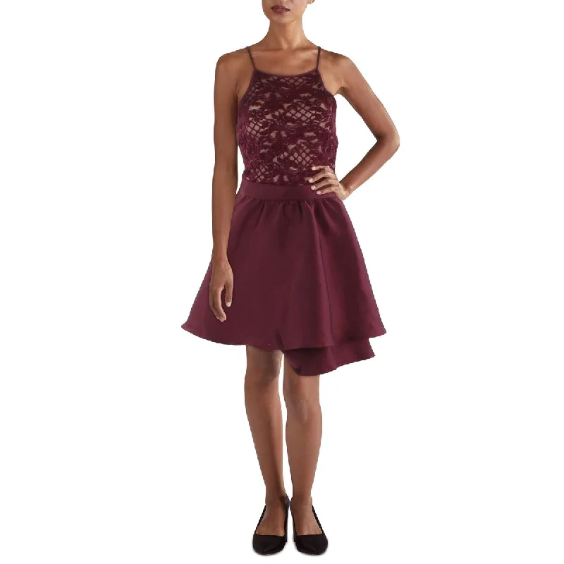 Emerald Sundae Womens Lace Glitter Fit & Flare Dress Flowy Lace Dress