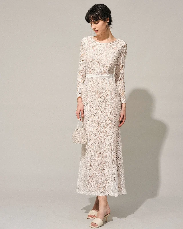 The Lace Long Sleeve Backless Maxi Dress | White Boho Lace Dress