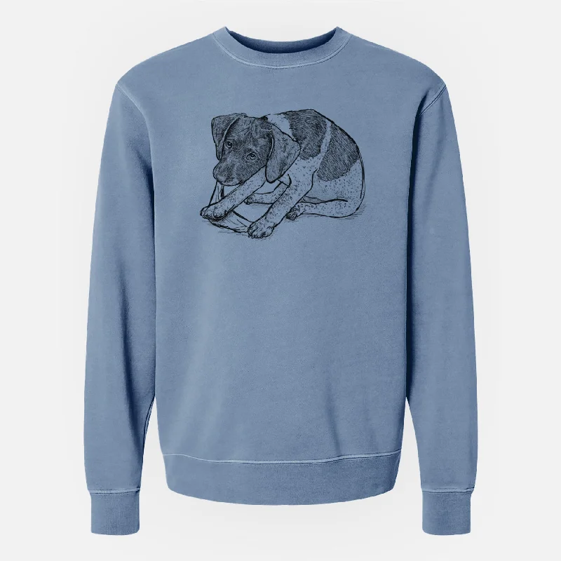 Doodled Dawson the German Shorthaired Pointer - Unisex Pigment Dyed Crew Sweatshirt Simple Hoodies for Women