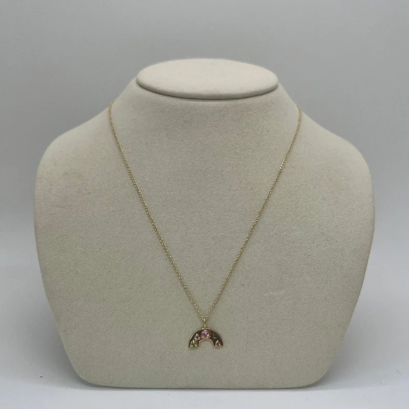 Personalized Rainbow Gemstone Necklace | 10K Yellow Gold Lace Gown Style