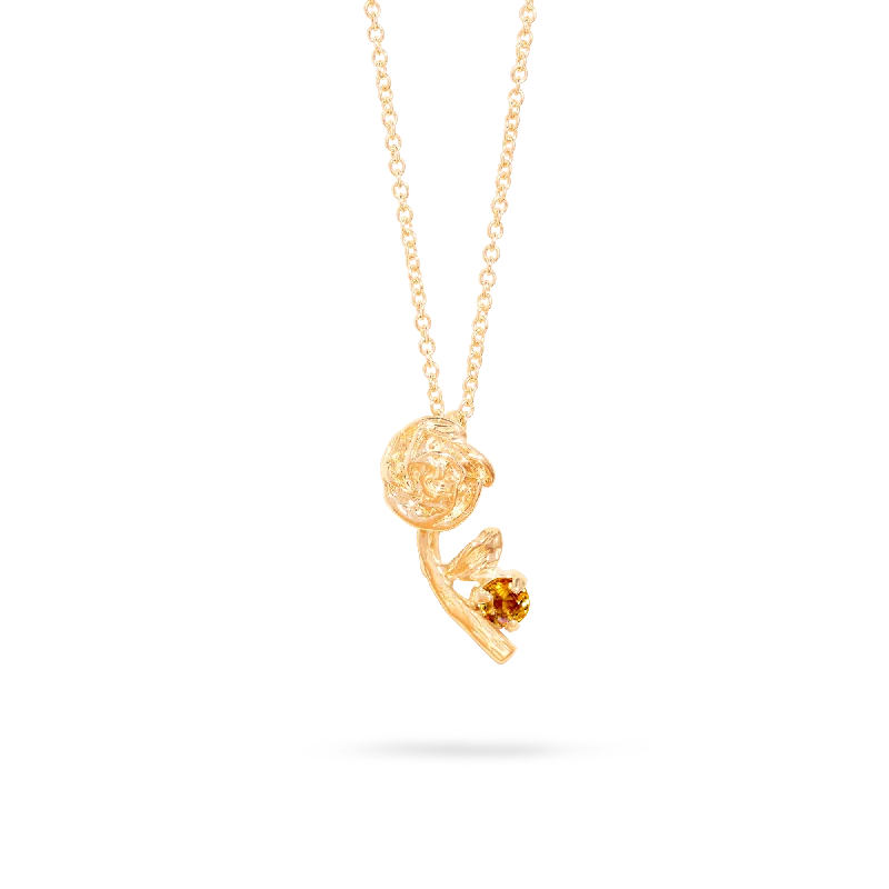 Rose Charm With Birthstone Necklace | 10K Yellow Gold Lace Dress Sparkly