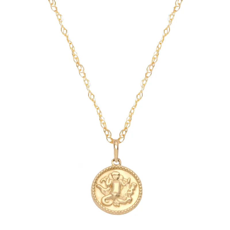 Zodiac Coin Pendant Necklace | 10K Yellow Gold Lace Dress Shine