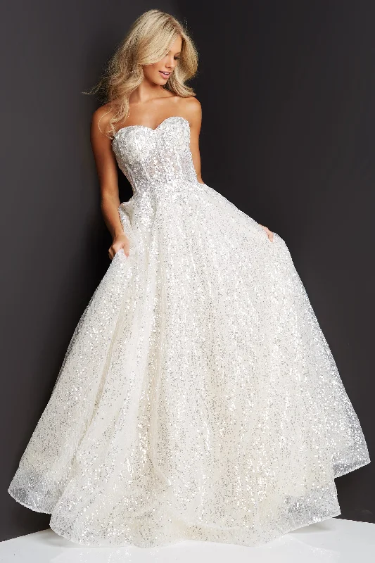 Jovani 08417 Lace Prom Dress Strapless Sweetheart Neckline Corset Bodice A Line Lace Party Gown