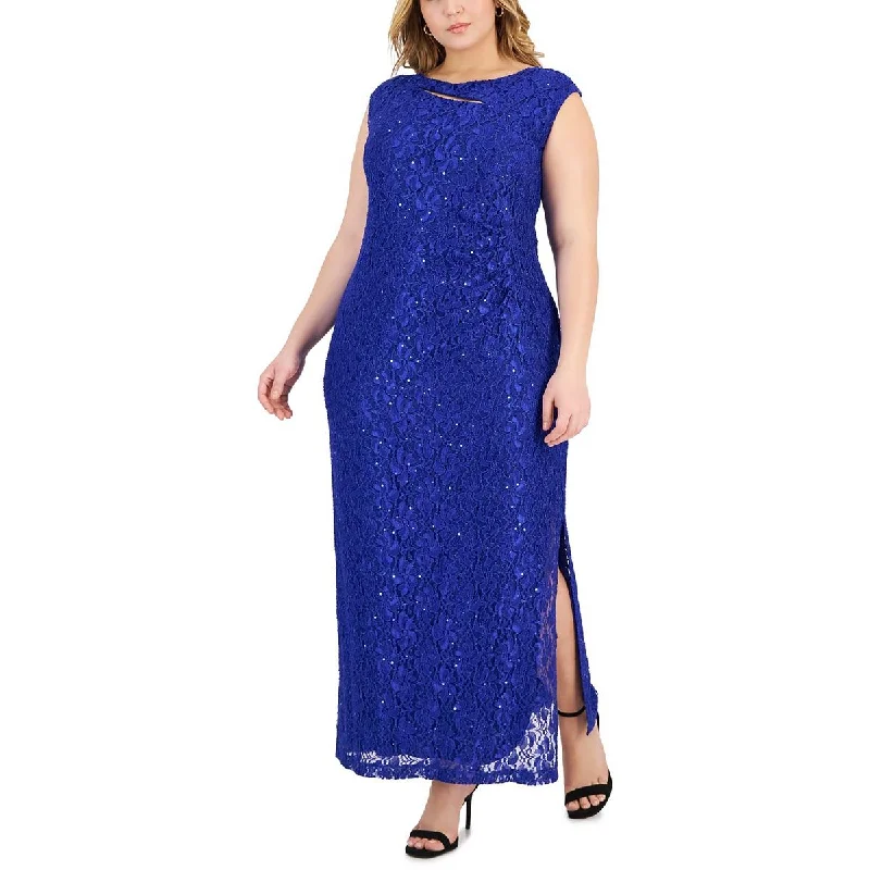 Connected Apparel Womens Plus Lace Cut-Out Evening Dress Lace Wedding Dress