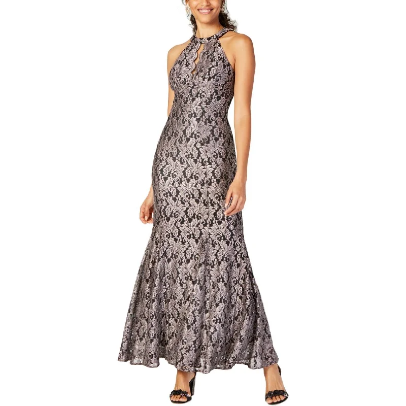 Nightway Womens Petites Glitter Lace Evening Dress Lace Cocktail Dress
