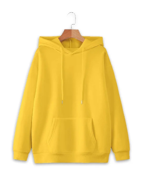 Vimal Jonney Yellow Solid Hooded Cotton Fleece Sweatshirt for Women Lightweight Hooded Sweatshirt
