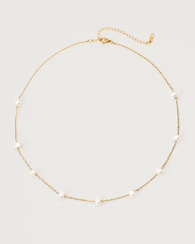 The Pearl Cable Chain Necklace | Gold Sleeveless Lace Dress