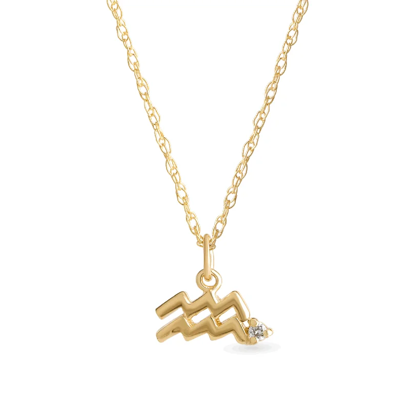Zodiac Charm Necklace with Diamond | 10K Yellow Gold Lace Dress Bohemian