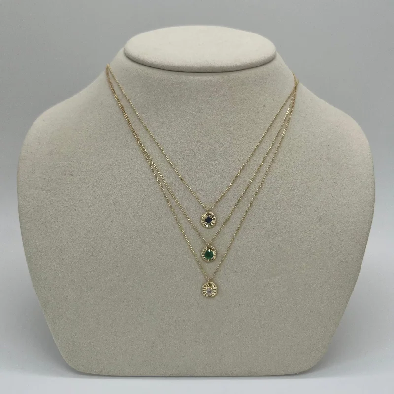 Birthstone Starburst Necklace | 10K Yellow Gold Simple Lace Gown