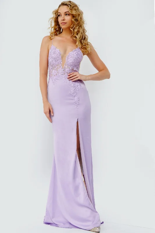 Jovani 23124 Lace Bodice Plunging Neckline Prom Dress Lace Train Evening Gown Chic Lace Dress Jovani 23124 Lace Bodice Plunging Neckline Prom Dress Lace Train Evening Gown Chic Lace Dress