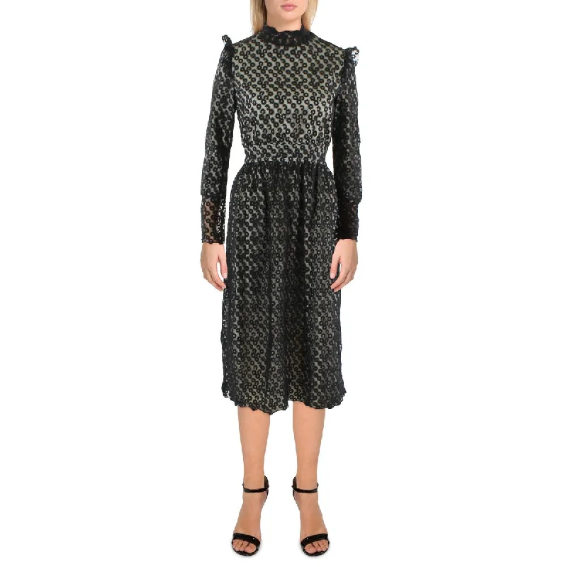N by Nancy Womens Lace Mock Fit & Flare Dress Layered Lace Dress
