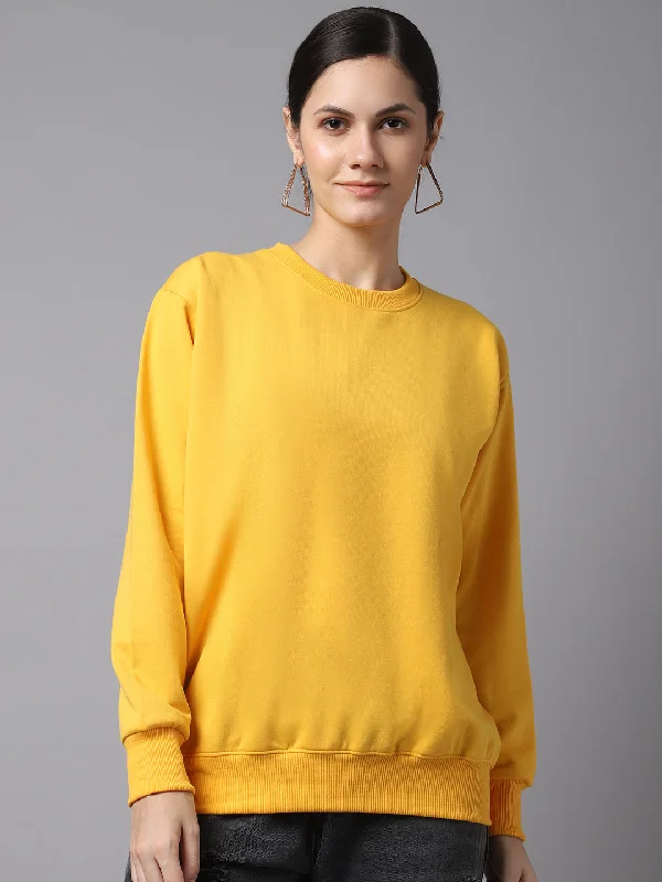Vimal Jonney Fleece Round Neck Yellow Sweatshirt For Women Warm Sweatshirt Designs