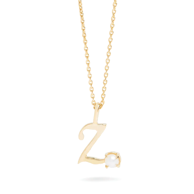 Teeny Pearl Cursive Initial Necklace (Select A-Z) | 10K Yellow Gold Casual Lace Dress