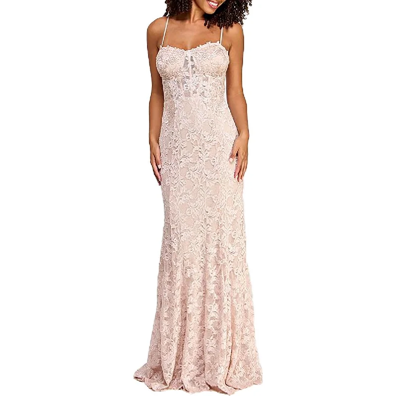 City Studio Womens Juniors Full Length Lace Evening Dress Satin Lace Dress