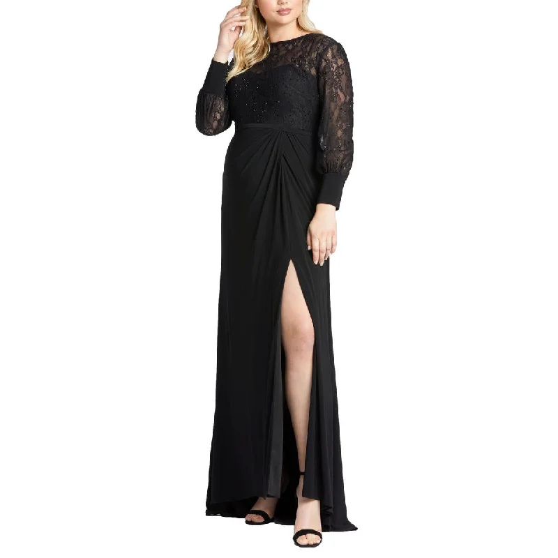 Mac Duggal Womens Plus Lace Embellished Evening Dress Lace Midi Dress