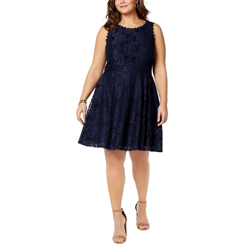 City Studio Womens Plus Lace Knee-Length Fit & Flare Dress Tiered Lace Gown