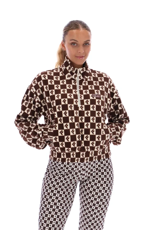 Marla Checkerboard Print Polar Fleece Stylish Pullover Hoodie