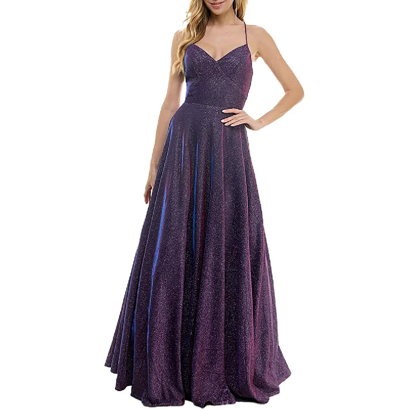 City Studio Womens Juniors Glitter Lace-Up Evening Dress Lace Dress for Weddings