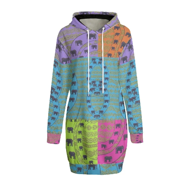 Elegant Elephant Women's Long Hoodie | Interlock Fabric Relaxed Sweatshirt Look