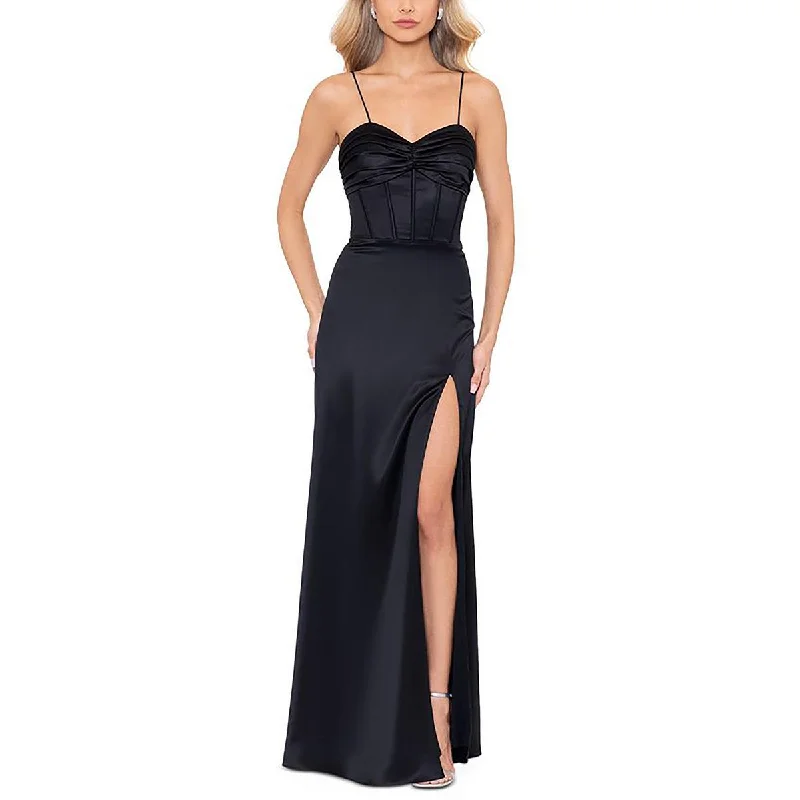 Blondie Nites Womens Juniors Satin Lace-Up Evening Dress Lace Dress Glow