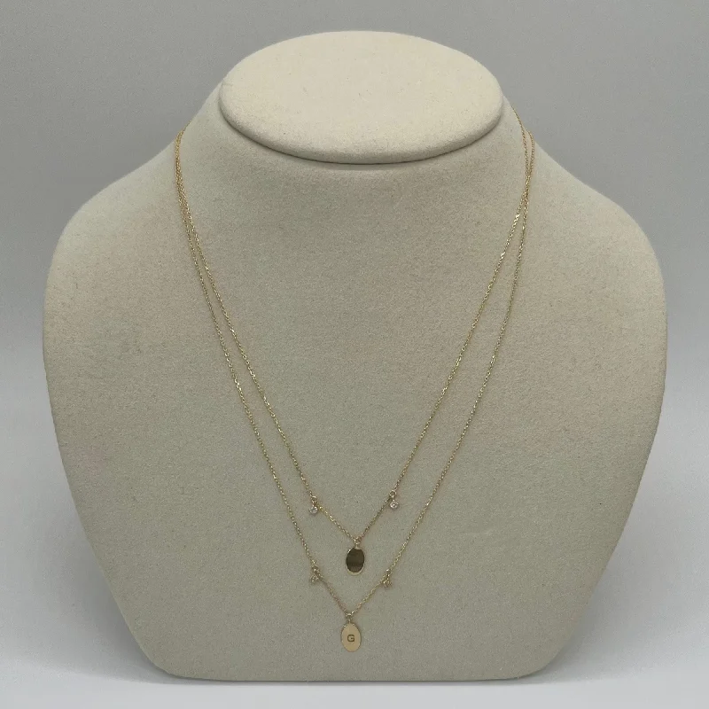 Double Diamond Tag Necklace | 10K Yellow Gold Lace Dress Sparkle