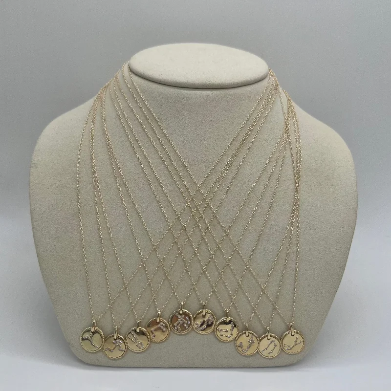 Mini Zodiac Medallion Pendant Necklace | 10K Yellow Gold Lace Dress Lookbook