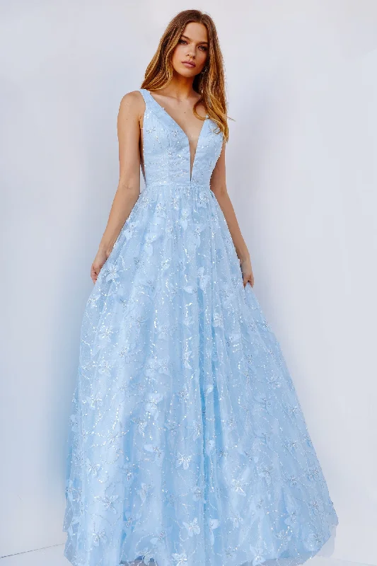Jovani 24182 Lace Butterflies Prom Dress A line Plunging V Neckline with Panel Romantic Lace Dress Jovani 24182 Lace Butterflies Prom Dress A line Plunging V Neckline with Panel Romantic Lace Dress
