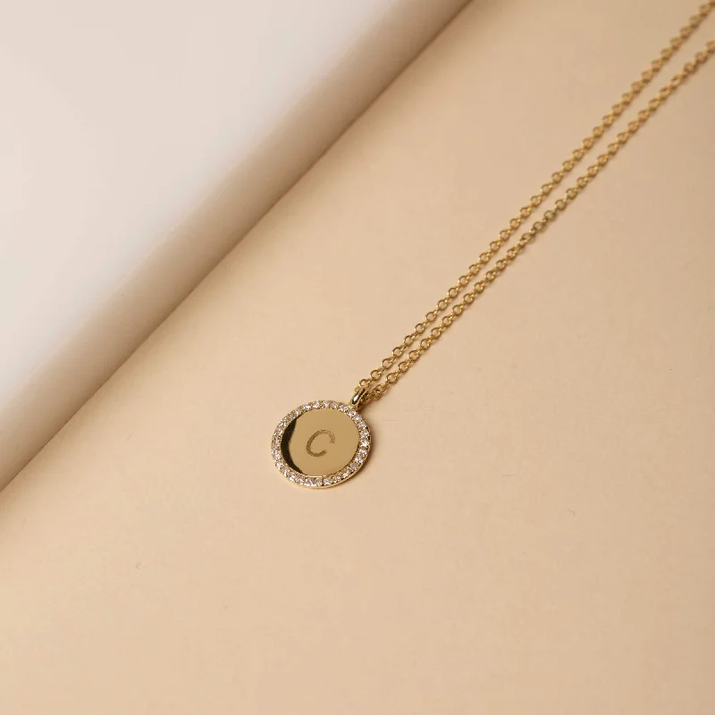 Pave Diamond Disc Necklace | 10K Yellow Gold Lace Dress Elegance