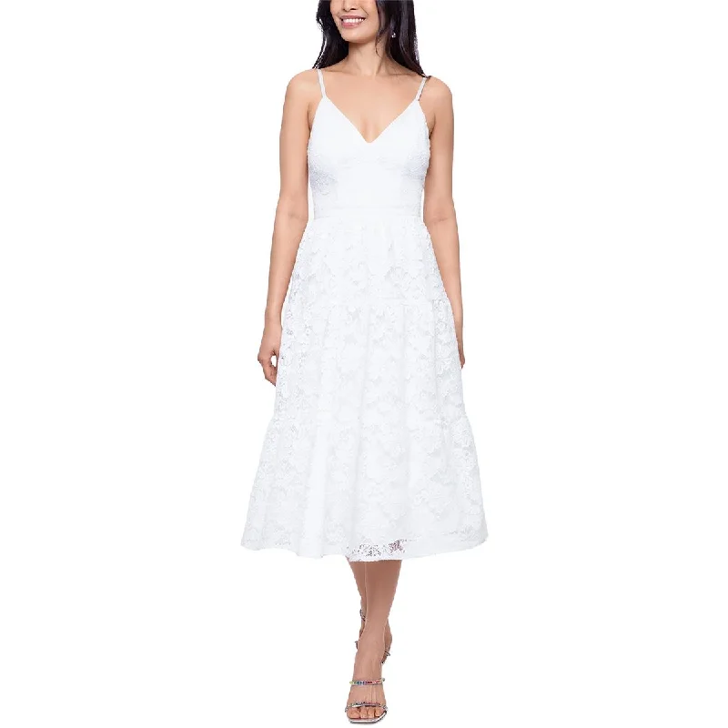 Xscape Womens Solid Lace Fit & Flare Dress Lace Bridesmaid Gown