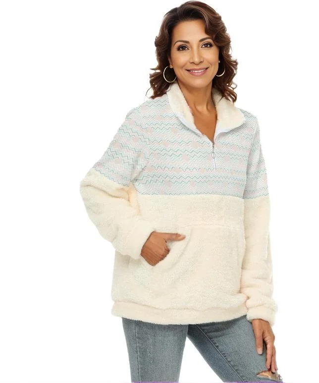 Easy Days Color Block Womens Borg Fleece Sweatshirt With Half Zip Relaxed Fit Sweatshirts Easy Days Color Block Womens Borg Fleece Sweatshirt With Half Zip Relaxed Fit Sweatshirts