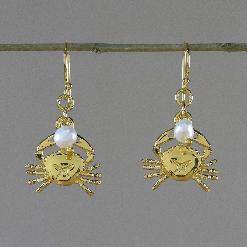 Radiant Cancer Gold Plated Cultured Pearl Cancer Earrings from Thailand