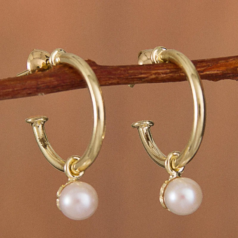 Royal Hoops Gold Plated Cultured Pearl Half-Hoop Dangle Earrings