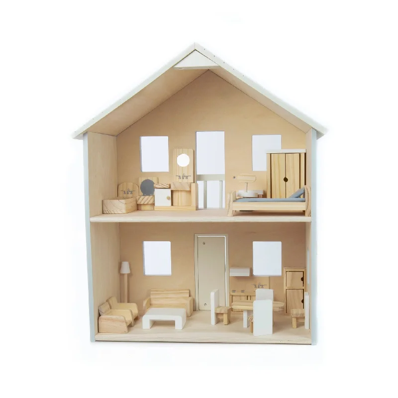 WOODEN DOLLHOUSE WITH FURNITURE