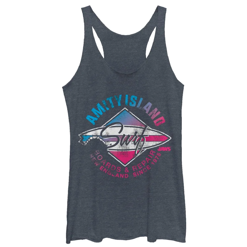 Women's Jaws Amity Island Surfboard Repair Racerback Tank Top