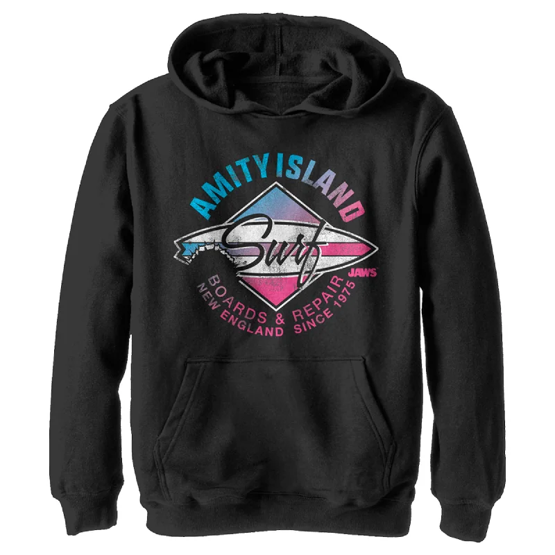 Boy's Jaws Amity Island Surfboard Repair Pull Over Hoodie