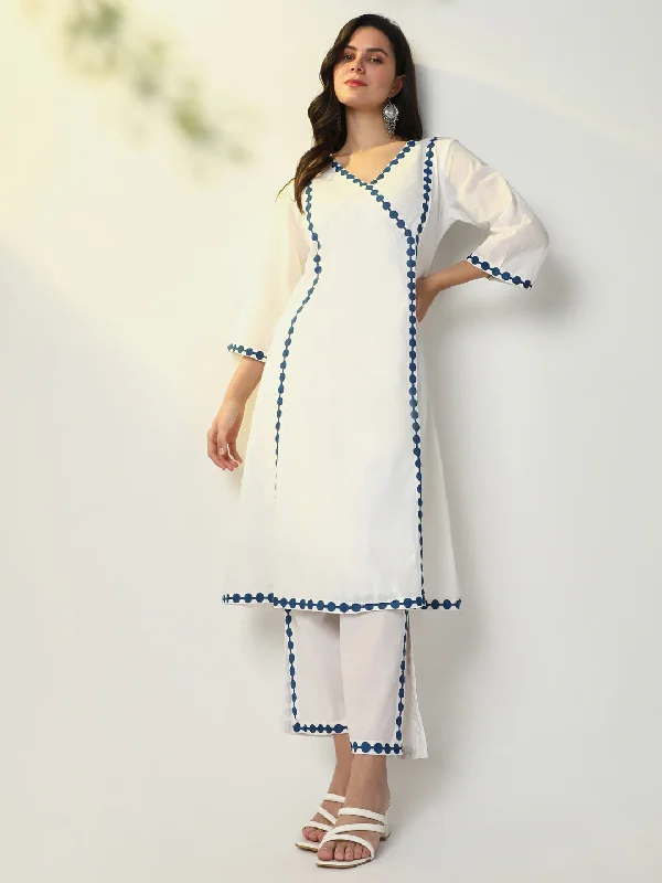 Women White Solid A-Line Kurta Set
