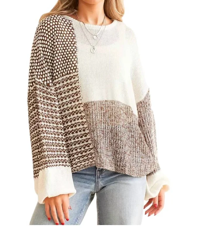 Colorblock Sweater In Brown/ White Men's wool sweaters discount