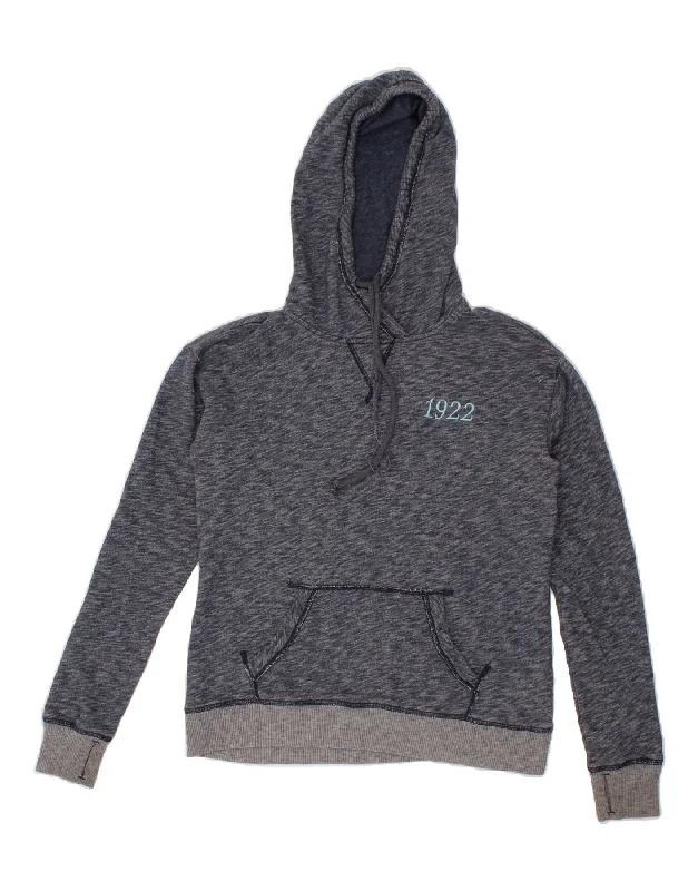 HOLLISTER Womens Graphic Hoodie Jumper UK 10 Small Navy Blue Flecked Cardigan sweaters