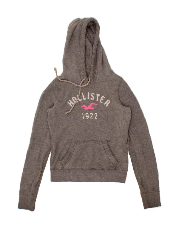 HOLLISTER Womens Graphic Hoodie Jumper UK 6 XS Grey Cotton Best everyday sweaters