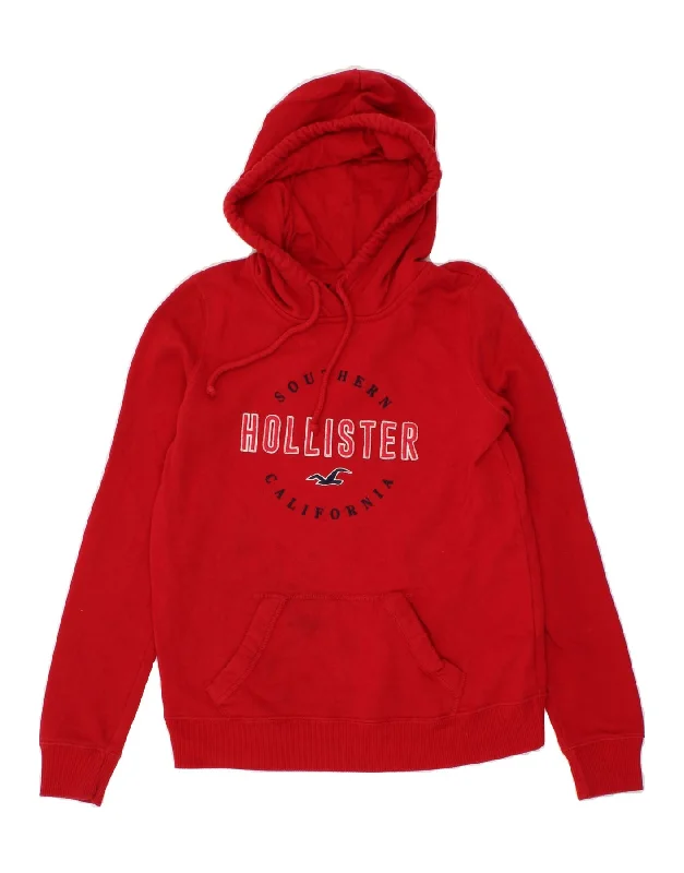 HOLLISTER Womens Graphic Hoodie Jumper UK 6 XS Red Cotton Expensive sweaters