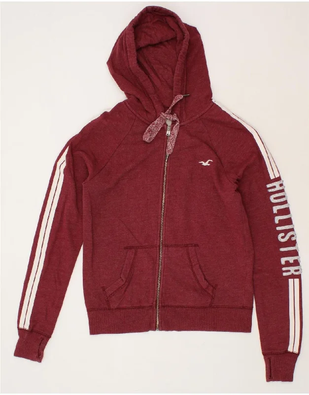 HOLLISTER Womens Graphic Zip Hoodie Sweater UK 14 Medium Maroon Cotton Cheap sweaters HOLLISTER Womens Graphic Zip Hoodie Sweater UK 14 Medium Maroon Cotton Cheap sweaters