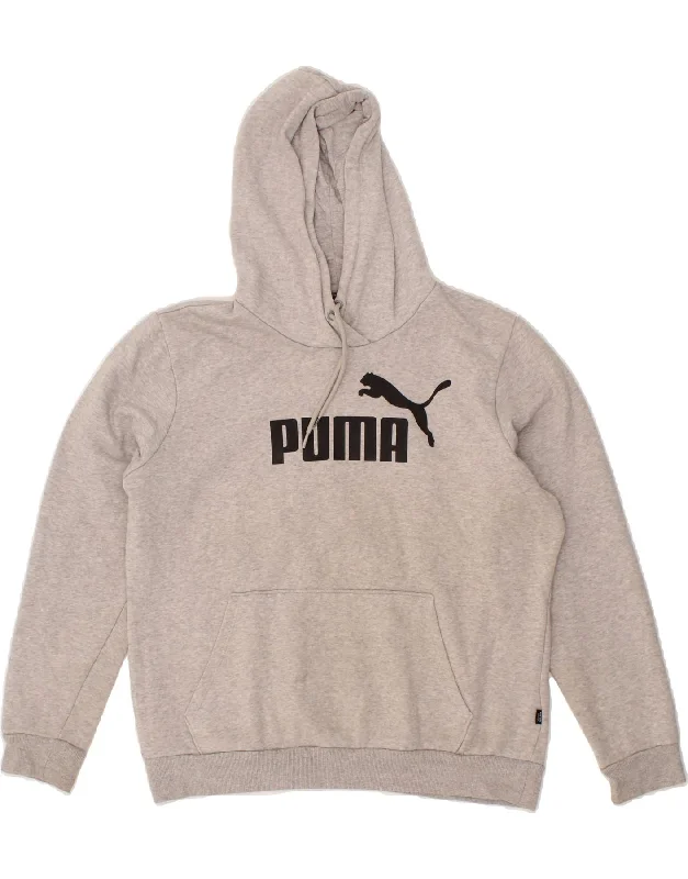 PUMA Womens Graphic Hoodie Jumper UK 16 Large Grey Cotton Cropped sweaters