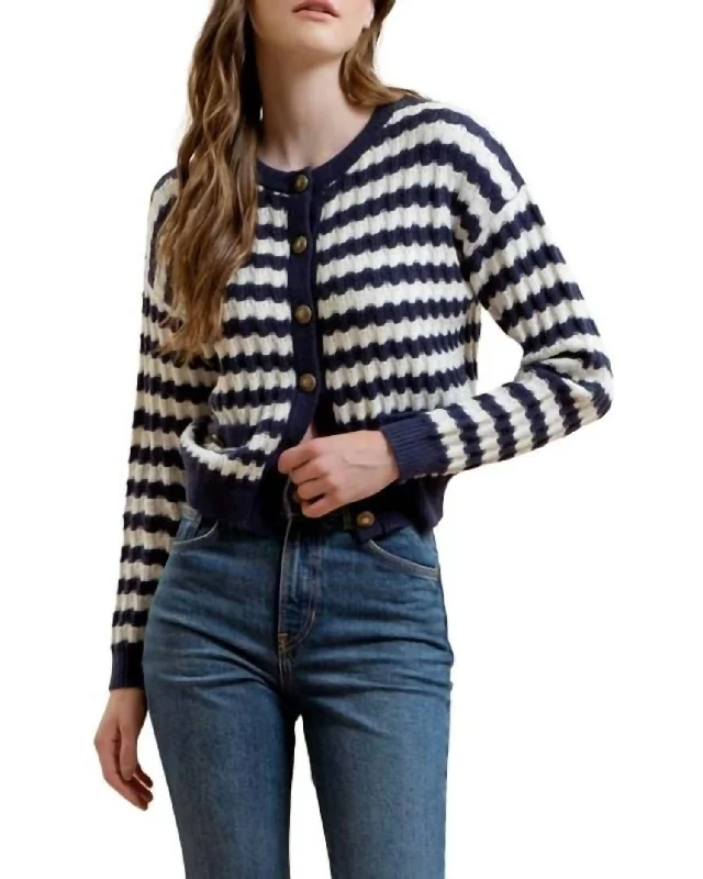 Stripe Cardigan In Navy Lightweight sweaters for spring