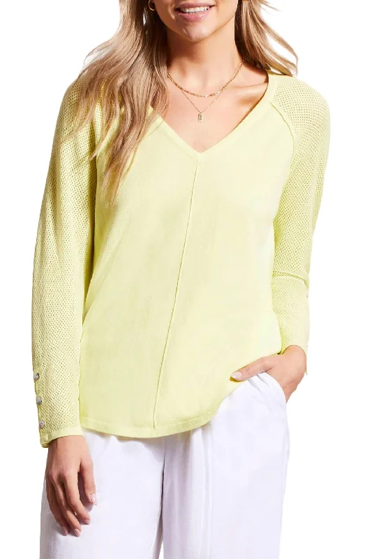 V-Neck Mesh Sleeve Sweater In Wild Lime Best sweaters for hiking