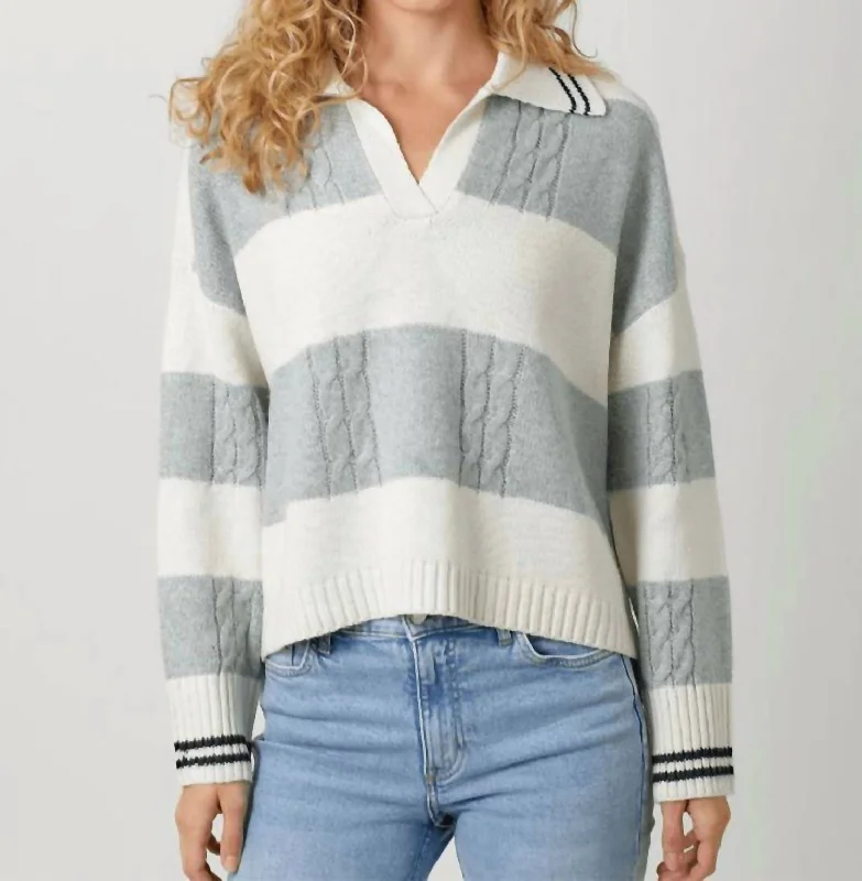 V Neck Stripe Sweater In Ivory/grey Trendy oversized sweaters