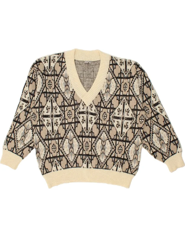 VINTAGE Womens Oversized V-Neck Jumper Sweater UK 16 Large Beige Thermal insulation sweaters VINTAGE Womens Oversized V-Neck Jumper Sweater UK 16 Large Beige Thermal insulation sweaters