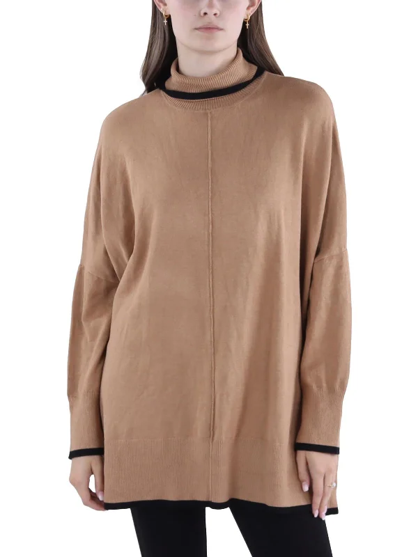 Womens Ribbed Trim Dolman Sleeve Turtleneck Sweater Work sweaters